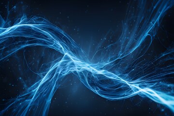 A blue wave of light with a dark background - obrazy, fototapety, plakaty