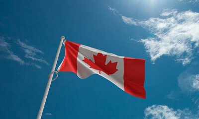 Canada flag blue sky cloud white top view red white color canadian national holiday 1 frist day st date july month maple tree leaf palm independence poster event canada freedom invitation festival 