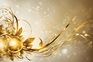 A gold leafy design with a gold ribbon