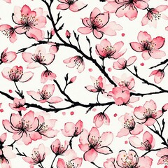Sakura Cherry Blossom Seamless Pattern Background