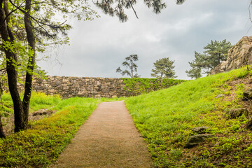 Remains of Japanese stone fortress at end of hiking trail in Suncheon, South Korea.