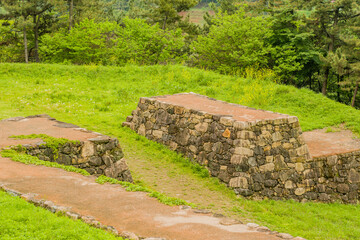 Top view of remains of Japanese stone fortress in Suncheon, South Korea.