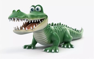 Fototapeta premium Fantasy flat cartoon crocodile isolated on white 3d illustration