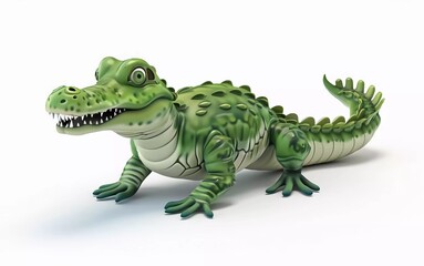 Fototapeta premium Fantasy flat cartoon crocodile isolated on white 3d illustration