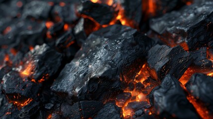 Glowing embers in smoldering charcoal