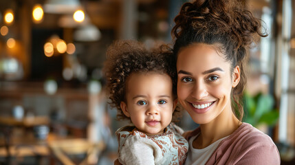 Fototapeta premium Caring Mother with Toddler in a Cozy Indoor Setting