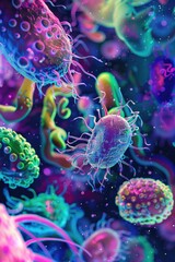 Obraz premium The Microbiome Masquerade Cells Juggle Tumble in a Colorful Realm