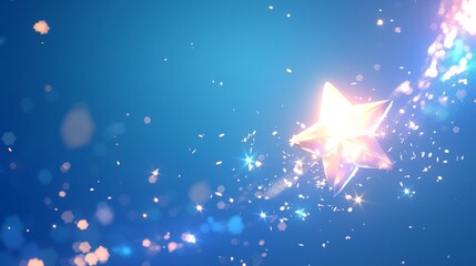 Magical shooting star background. Christmas, birthday, holiday banner concept. Blue gradient. Copy space.  - obrazy, fototapety, plakaty