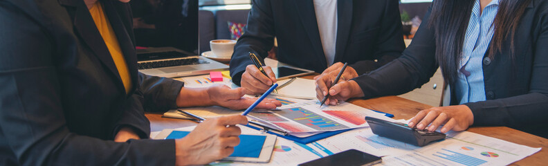 Banner Group of business people meeting in conference room. Panorama Asian businesspeople...