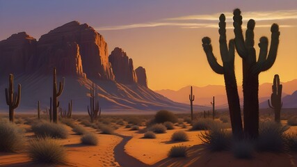 ultra-realistic desert scene at sunset