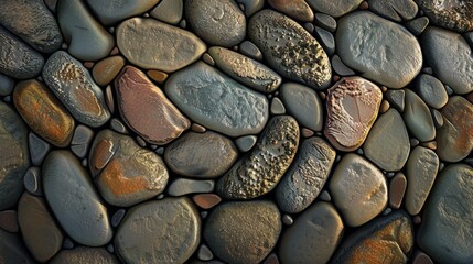 Fototapeta na wymiar Smooth pebbles with varied hues and textures