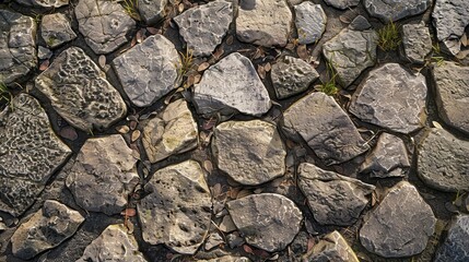 Textured cobblestone path speckled with nature s touch
