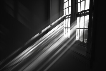 Shadows Dance: A Monochrome Symphony of Light Through the Window - obrazy, fototapety, plakaty