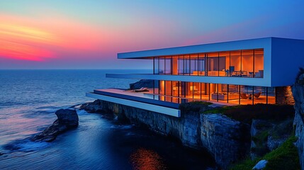 A modern architecture building on a cliff - Powered by Adobe