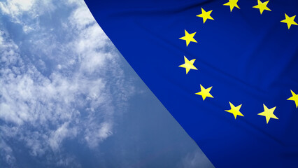 The Eu flag on sky Background 3d rendering.