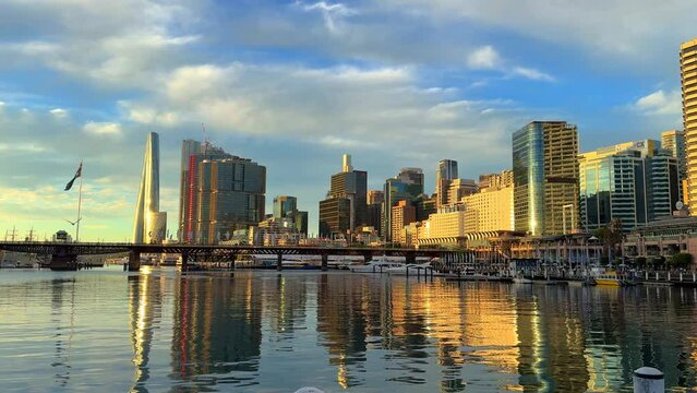 Saturday 28 April 2024 view of Darling Harbour and City Skyline of Sydney CBD and Barangaroo NSW Australia
