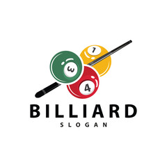 Billiard Logo Minimalist Design Ball and Stick Symbol Illustration Template