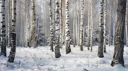 Snowy forest with sparse trees