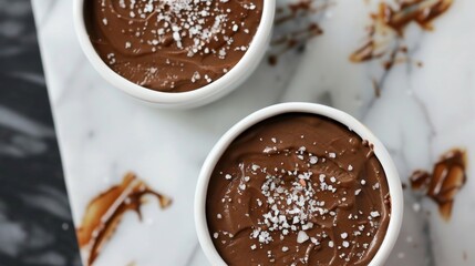 A rich chocolate mousse made with avocado and coconut milk and topped with a sprinkle of sea salt. - obrazy, fototapety, plakaty