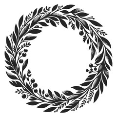 Laurel wreath circle frame isolated on white background. Vector illustration.