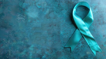 Teal awareness ribbon on textured background