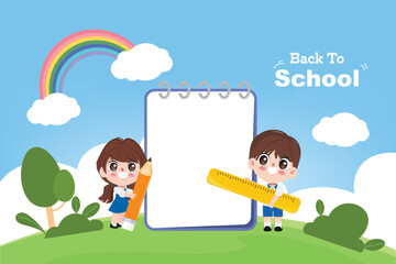 Cute cartoon student back to school concept background.
