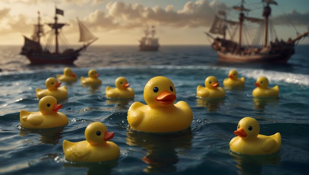 A realm where rubber ducks commandeer pirate ships across bathtub seas ai_generated