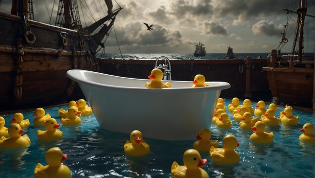A realm where rubber ducks commandeer pirate ships across bathtub seas ai_generated