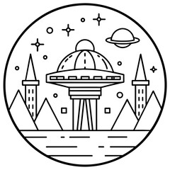 retro futuristic spaceport design Latest and Premium Vector Design and illustration