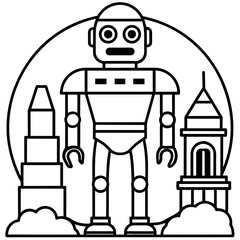 illustration of a robot retro robot ancient design robot in the city Latest and Premium Vector Design and illustration