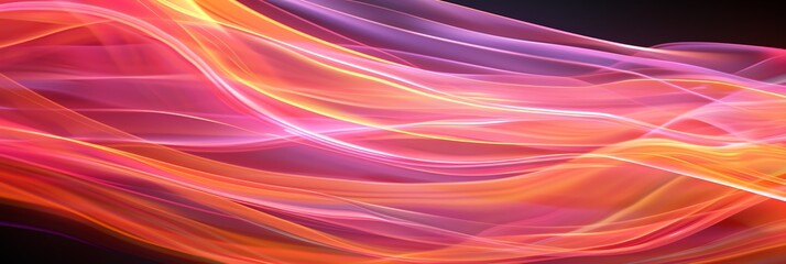 Obraz premium seamless moving wave motion graphic loop mkv file, in the style of light painting, light black and purple, orange, pink, vray tracing, selective focus background aspect ratio 3:1