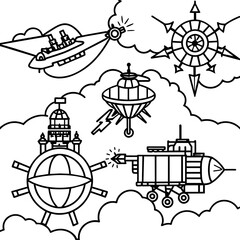 steampunk sky battle design airplane flying around the world Latest and Premium Vector Design and illustration
