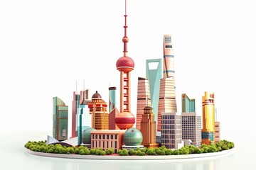 Obraz premium 3D上海城市建筑