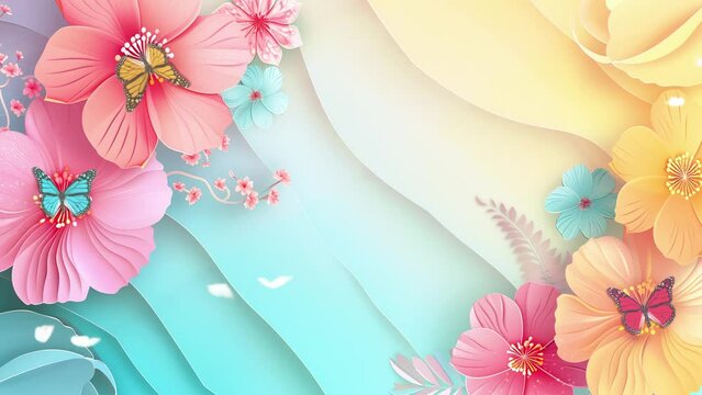 spring paper cut design. paper art flowers background stock. seamless looping overlay 4k virtual video animation background