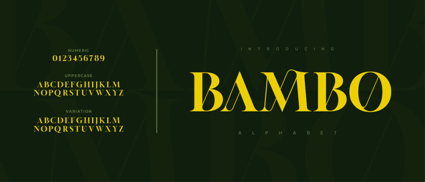 Bambo Elegant Font Uppercase Lowercase and Number. Classic Lettering Minimal Fashion Designs. Typography modern serif fonts regular decorative vintage concept. vector illustration