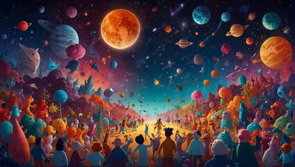 A picture of a whimsical universe populated by an array of colorful, animated characters, bringing joy to every frame ai_generated