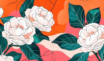 bold and colorful illustration of camellias, Generative AI 