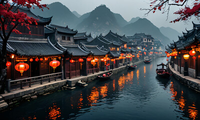 Obraz premium a picture of a water town in the south of the Yangtze River in China