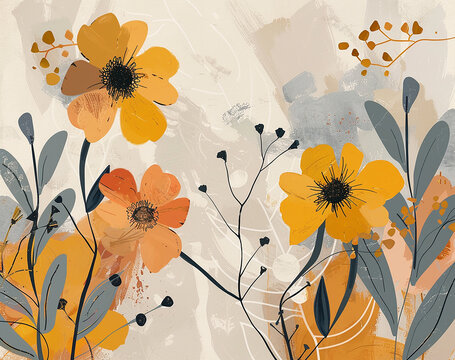 Fototapeta abstract minimalist floral background in boho styl