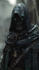 Naklejka premium Cloaked Shadow Rogue Emerges from the Darkness,Spreading Dread Among Sailors on the Treacherous Seas