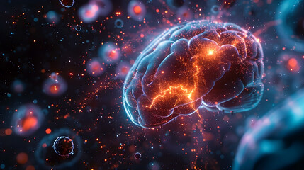 Futuristic Brain Undergoing Bioengineering and Quantum Computing for Cognitive Enhancement and Space in 3D Render