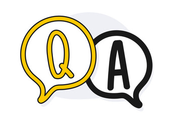 QA Question and answer on chat speech bubbles. FAQ and Q&A vector doodle illustration graphic design elements