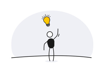 Character having an idea with a lightbulb above his head. Vector illustration for problem solving, innovation, brainstorming and solution seeking