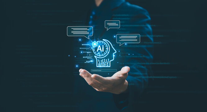 chatbot generates the information command prompt digital technology. concept of smart robot conversation, bot artificial intelligence open for customers. development of AI chat business communication