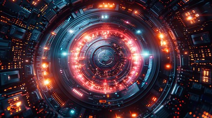 Futuristic tech wallpaper featuring abstract blue light bands intertwined with geometric shapes, embodying surrealism