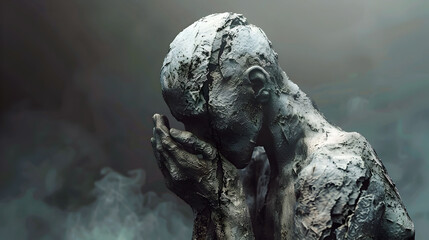 Tortured Visage:A Harrowing Sculptural Depiction of Unfulfilled Hunger and Emotional Anguish