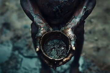 Weathered Hands Cradling the Fragile Earth: A Haunting Plea to Alleviate the Silent Suffering of Impoverished Communities Plagued by Malnutrition