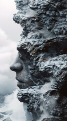 Fototapeta na wymiar Weathered Stone Face Reflecting Unwavering Determination and Ambition on Cinematic Photographic Portrait