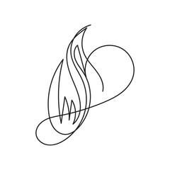 fire one line art, outline design on white background 