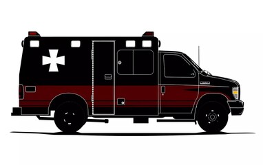 Silhouette of an ambulance from a side view, on an isolated white background. vector illustration.